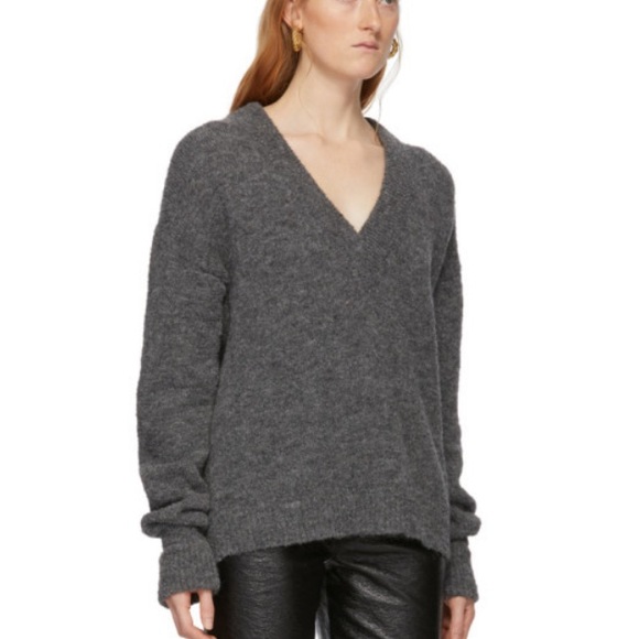 TIBI AIRY ALPACA V-NECK SWEATER - HEATHER GREY - Picture 2 of 16